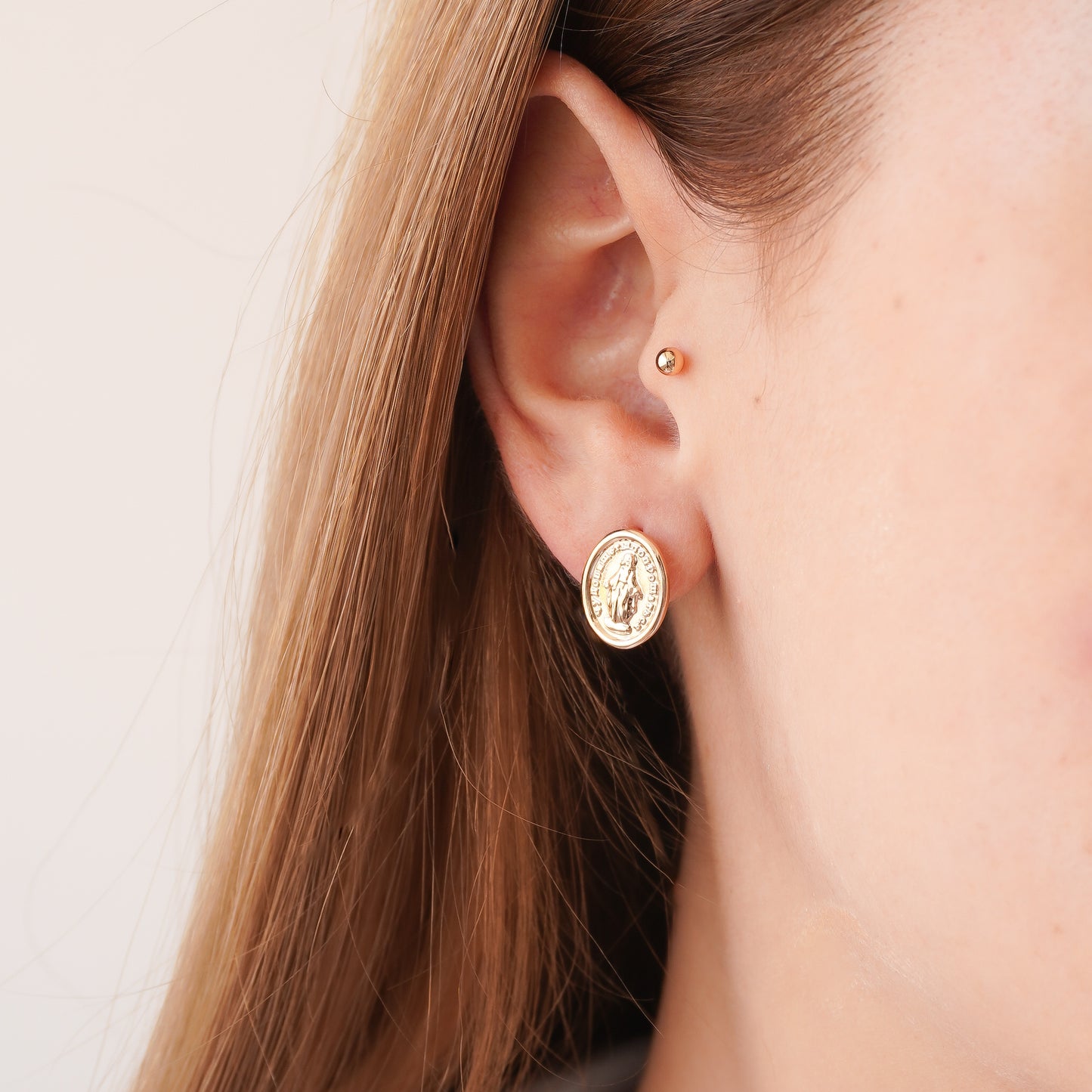 Arete Virgen Milagrosa Grande Oro Rosa