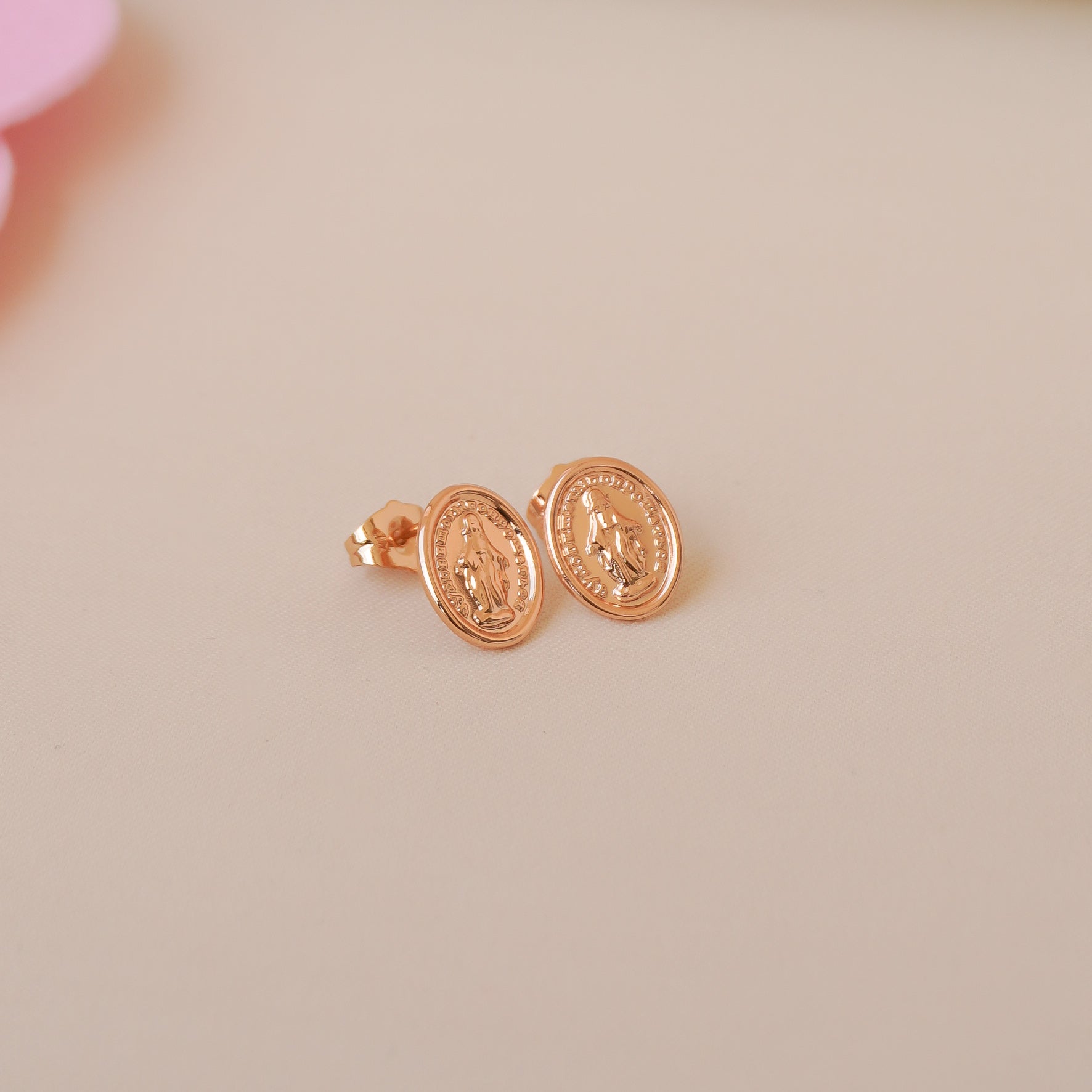 Arete Virgen Milagrosa Grande Oro Rosa
